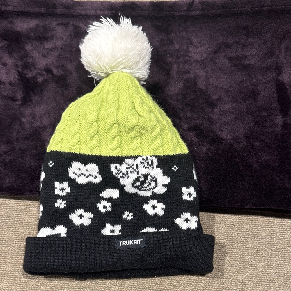 Trukfit Kids Beanie with Pom-Pom - Lime Green and Black